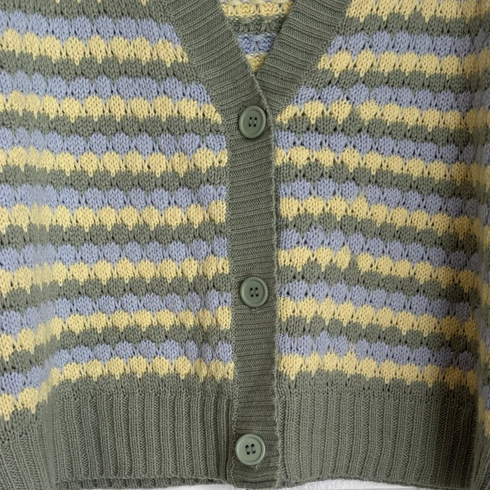 Ardene Cozy Pastel Striped Cropped Cardigan Soft Girl Aesthetic Cute Knit - Picture 4 of 7